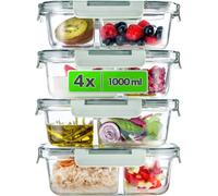 KADAX Récipients alimentaires en verre avec 2 compartiments et couvercle, 1 l, 4 pièces