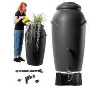 KADAX récupérateur d’Eau de Pluie 210 l en Plastique - Anthracite avec Socle - décoration de Jardin Style Antique Moderne - avec Robinet et bac à Plantes intégrés