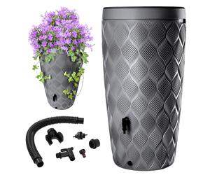 KADAX Récupérateur d'eau de Pluie avec bac à Plantes intégré dans Le Couvercle - 240 l - en Plastique - Réservoir d'eau de Pluie avec Robinet - Résistant au Gel - Gris foncé