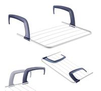 KADAX Séchoir à linge de balcon, 52 x 36 x 1,5 cm, Séchoir de radiateur, Séchoir avec longueur de ligne de séchage de 3 m, Séchoir de balcon, Séchoir suspendu pour balustrade de balcon (Blanc)