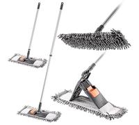 KADAX Serpillère avec housse en microfibre chenille et manche télescopique extensible (71-120 cm), serpillère pour nettoyage en profondeur du sol, serpillère plate en microfibre