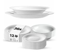 KADAX Service de table pour 12 personnes, 36 pièces, avec assiettes creuses, assiettes à dessert et assiettes plates, vaisselle de table, set d'assiettes (blanc XL)