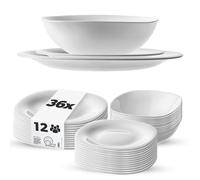KADAX Service de table pour 12 personnes, 36 pièces, avec assiettes creuses, assiettes à dessert et assiettes plates, vaisselle de table, ensemble d'assiettes (blanc)