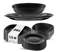 KADAX Service de table pour 12 personnes, 36 pièces, service de vaisselle avec assiette creuse, assiette à dessert et assiettes plates, vaisselle, set de plats (noir)
