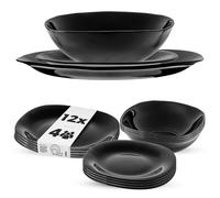 KADAX Service de table pour 4 personnes, 12 pièces, avec assiettes creuses, assiettes à dessert et assiettes plates, vaisselle de table, set d'assiettes (noir)