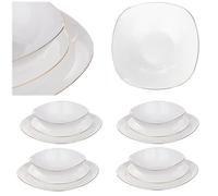 KADAX Service de table pour 4 personnes, 12 pièces, avec assiettes creuses, assiettes à dessert et assiettes plates, vaisselle de table, set d'assiettes (blanc/doré)