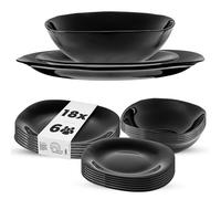 KADAX Service de table pour 6 personnes, 18 pièces, avec assiettes creuses, assiettes à dessert et assiettes plates, vaisselle de table, set d'assiettes (noir)