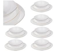 KADAX Service de table pour 6 personnes, 18 pièces, avec assiettes creuses, assiettes à dessert et assiettes plates, vaisselle de table, set d'assiettes (blanc/doré)