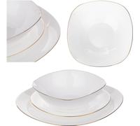 KADAX Service de vaisselle pour 1 personne, 3 pièces, Service de table avec assiette creuse, assiette à dessert et assiette plate, blanc/or