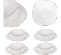 KADAX Service de vaisselle pour 4 personnes, 12 pièces, Service de table avec assiettes à soupe, assiettes à dessert et assiettes creuses, blanc/or