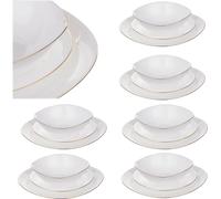 KADAX Service de vaisselle pour 6 personnes, 18 pièces, Service de table avec assiettes à soupe, assiettes à dessert et assiettes plates, blanc/or