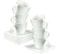 KADAX Set de 6 tasses à café en porcelaine et 6 soucoupes - 220 ml - Avec soucoupe - Tasses à café à parois épaisses (blanc)