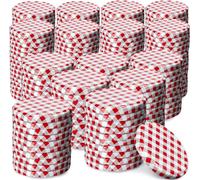 KADAX Set de couvercles de bocaux en métal "Valsta", avec 4 dents d'encliquetage, quadrillage rouge, 66 mm, 200 pièces