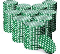 KADAX Set de couvercles de bocaux en métal "Valsta", avec 4 dents d'encliquetage, vert quadrillé, 66 mm, 100 pièces