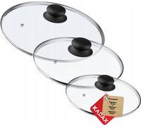 KADAX Set de couvercles en verre "Pecoraro", Couvercle avec poignée, avec trou de vapeur, Couvercle de casserole et de poêle, 20 cm + 24 cm + 28 cm