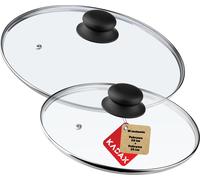 KADAX Set de couvercles en verre "Pecoraro", Couvercle avec poignée, avec trou de vapeur, Couvercle de casserole et de poêle, 24 cm + 28 cm