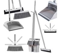 KADAX Set de nettoyage 3en1 pour le sol, ensemble de balayage, balai à main, set de balayage manuel stable pour le ménage, pelle à poussière robuste, balai à main, balai d'intérieur, balai (gris)