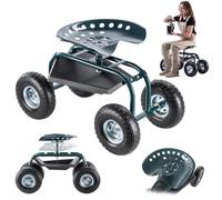 KADAX Siège roulant de jardin pour le jardinage - Chariot de jardin avec étagère pratique - Siège de jardin mobile - Tabouret de jardin sur roulettes (vert - noir)