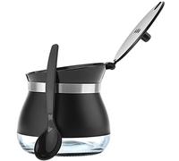 KADAX Sucrier avec cuillère - 270 ml - En verre revêtu par pulvérisation - 9 x 9 cm - 2 couleurs - Pot à épices avec couvercle pour thé, sucre (noir)