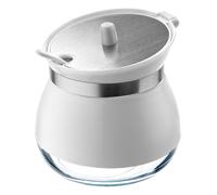 KADAX Sucrier avec cuillère - 270 ml - En verre revêtu par pulvérisation - 9 x 9 cm - 2 couleurs - Pot à épices avec couvercle pour thé, sucre (blanc)