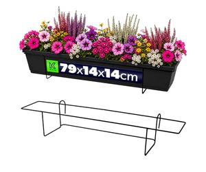 KADAX Support de pot de fleurs suspendu pour balustrade, balcon, terrasse, jardinière, intérieur et extérieur, support de plantes en acier, support de jardinière avec crochet, noir (L, droit)