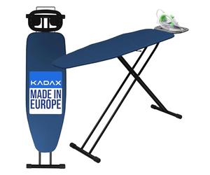 KADAX Table à Repasser 120 x 38 cm, Planche à Repasser Pliable avec Housse en Coton, Support pour Fer, Pieds Antidérapants et Hauteur Réglable (Bleu Foncé)
