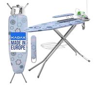 KADAX Table à Repasser avec Jeannette - Bleu 120x30 cm - Repassage Vapeur avec Support de câble et rallonge intégrée - Anti-Pliage accidentel Pieds antidérapants et étagère vêtement