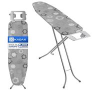 KADAX Table à Repasser pour Centrale Vapeur 114 x 34 cm - Planche Pliable avec Housse en Coton, Support de Fer Intégré et Pieds Antidérapants (Gris)