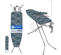 KADAX Table à Repasser pour Centrale Vapeur, Planche Pliable avec Support pour Fer, Prise de Courant, Étagère et Hauteur Réglable (120 x 38 cm, Bleu Marine)
