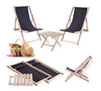 KADAX Table pliante avec 2 chaises longues en bois noir | Petite table de jardin, pour balcon et jardin, table d'appoint, pliable