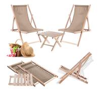 KADAX Table pliante avec 2 chaises longues, petite table de jardin en bois, table d'appoint pour balcon et jardin, petite table basse pliable (beige)