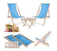 KADAX Table pliante avec 2 chaises longues, petite table de jardin en bois, table d'appoint pour balcon et jardin, petite table basse pliable (bleu)
