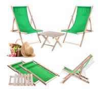 KADAX Table pliante avec 2 chaises longues, petite table de jardin en bois, table d'appoint pour balcon et jardin, petite table basse pliable (verte)