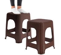 KADAX Tabouret en Plastique à l'Élégant Effet Rotin, Marchepied doté de Pieds Antidérapants pour Une Utilisation Intérieure et Extérieure (Marron, Lot de 2)