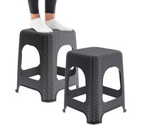 KADAX Tabouret en Plastique à l'Élégant Effet Rotin, Marchepied doté de Pieds Antidérapants pour Une Utilisation Intérieure et Extérieure (Anthracite, Lot de 2)