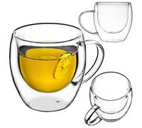 KADAX Tasse en verre à double paroi - 250 ml - Avec large poignée - Pour jus, thé, café, cappuccino, eau, thé glacé, glace - Universel - Sous vide (1)