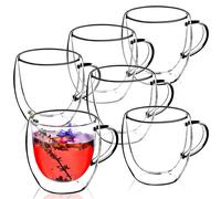 KADAX Tasse en verre à double paroi "Forli", Verres, Verres à boire pour jus, thé, café, Transparent, 250 ml, 6 pièces