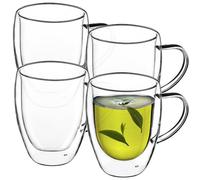 KADAX Tasses à Café 270 ml en Verre Transparent à Double Paroi, Verres à Thé avec Poignées, Idéales pour Savourer Vos Boissons Chaudes et Froides (Lot de 4)