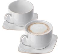 KADAX Tasses et sous-tasses 250 ml, set de 2, porcelaine à café, accent or