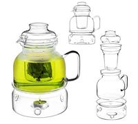 KADAX Théière de 1,5 l avec réchaud, théière en verre avec chauffe-thé, théière en verre avec infuseur et couvercle pour thé en vrac, théière en verre, service à thé (avec passoire)