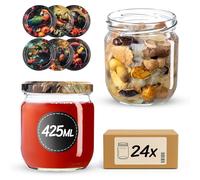 KADAX TO82 Lot de 24 bocaux Mason Jar de 425 ml avec couvercle à vis, hermétiques Twist-Off, Meal Prep, Overnight Oats, levain (oiseaux exotiques)