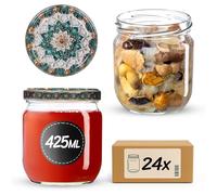 KADAX TO82 Lot de 24 bocaux Mason Jar de 425 ml avec couvercle à vis, hermétiques Twist-Off, Meal Prep, Overnight Oats, levain (vert/doré)