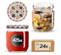 KADAX TO82 Lot de 24 bocaux Mason Jar de 425 ml avec couvercle à vis, hermétiques Twist-Off, Meal Prep, Overnight Oats, levure (Beige/bleu)