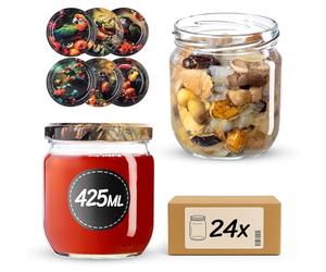 KADAX TO82 Lot de 24 bocaux Mason Jar de 425 ml avec couvercle à vis, hermétiques Twist-Off, Meal Prep, Overnight Oats, levain (oiseaux exotiques)