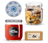 KADAX TO82 Lot de 6 bocaux Mason Jar de 425 ml avec couvercle à vis, hermétiques Twist-Off, Meal Prep, Overnight Oats, levain (blanc/bleu)