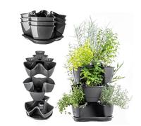 KADAX Tour de plantation - Jardin vertical d'herbes aromatiques en plastique robuste - 3 l/9 l - Jardin vertical pour balcon, terrasse - Pots empilables (debout 3, graphite)