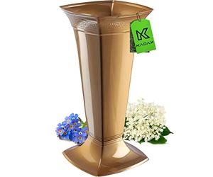 KADAX Vase Funéraire avec Socle en Plastique pour Cimetière - Décoration pour Pierre Tombale, Fleurs sur Pied (Doré/Grand)