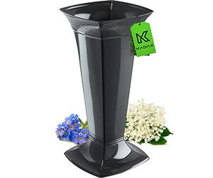 KADAX Vase Funéraire avec Socle en Plastique pour Cimetière - Décoration pour Pierre Tombale, Fleurs sur Pied (Graphite/Haute)