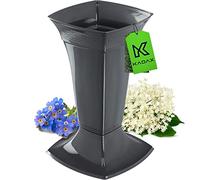 KADAX Vase funéraire avec socle, en plastique, pour pierre tombale, décoration funéraire, vase sur pied, pour pierre tombale, graphite