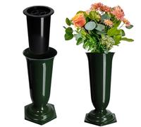 KADAX vase funéraire en plastique, fleurier résistant aux intempéries, décoration cimetičre (15,5 cm, Vert)